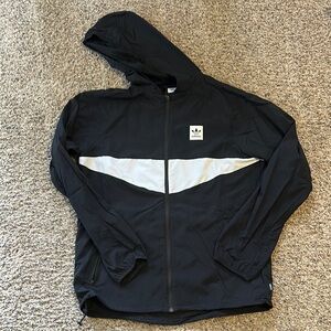 Adidas Men's Black and White Hooded Jacket